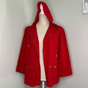 Chico’s Zenergy red 3/4 sleeve zipper front stretch jacket w/ hood size 3 XL 16